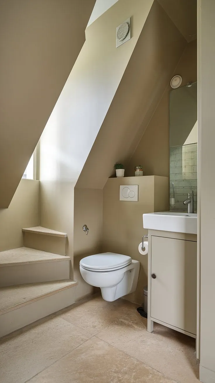 Maximize space with this charming guest bathroom under stairs; small bathroom ideas under stairs don't have to compromise on style. A perfect understairs bathroom idea, proving even a half bath under staircase can be elegant.