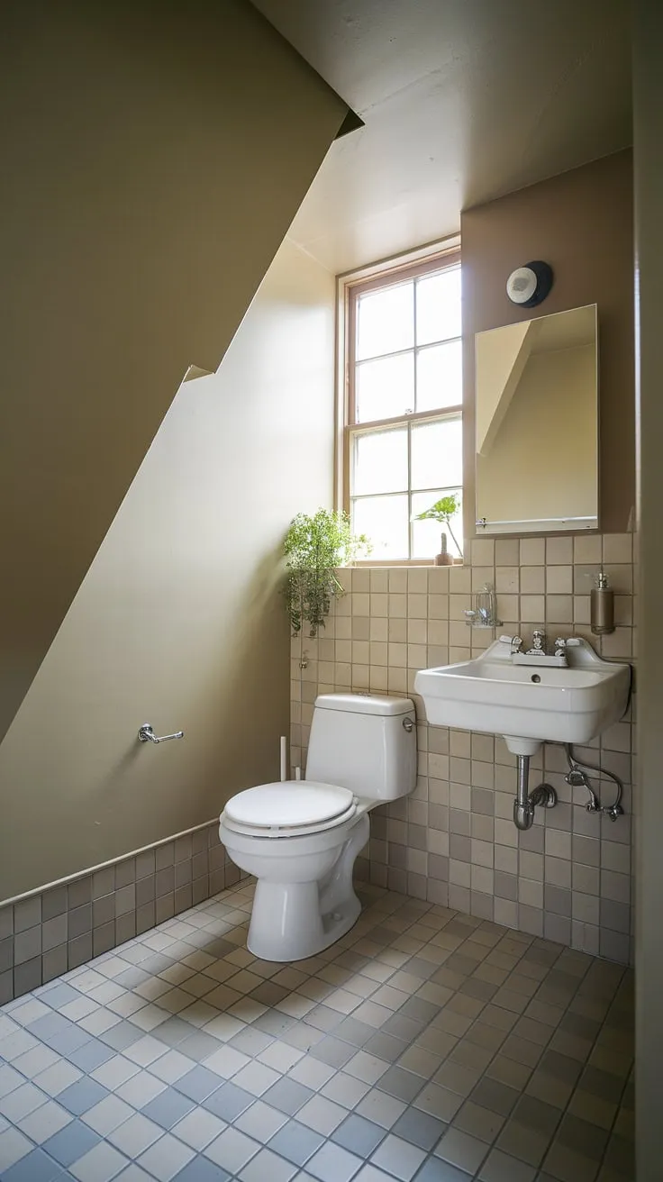 Maximize space and style with this charming guest bathroom under stairs; small bathroom ideas under stairs don't get much better than this half bath under staircase. A wc under stairs never looked so chic.