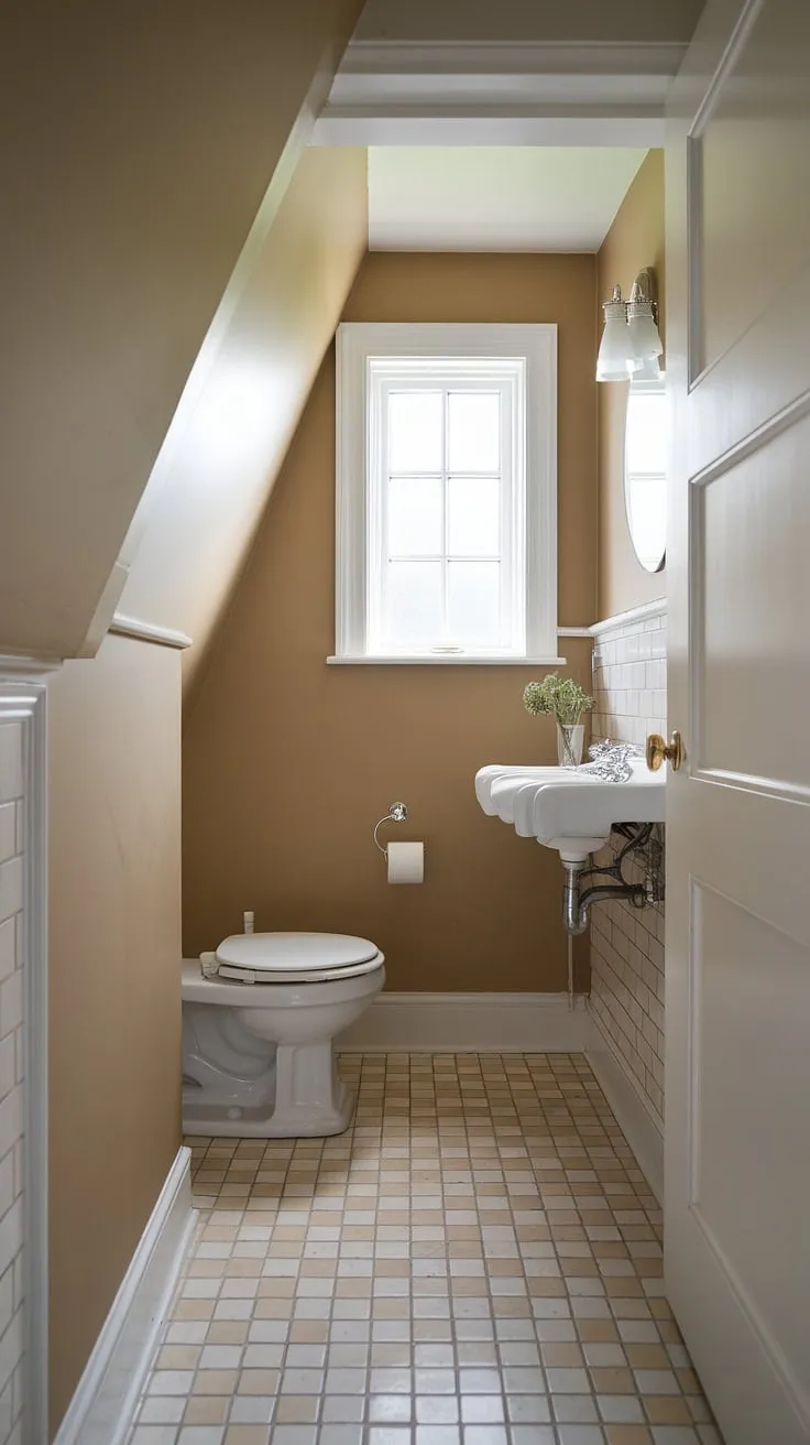 Maximize your home's potential with this restroom under stairs. This compact bathroom under stairs is a brilliant example of small bathroom ideas under stairs, showcasing how a half bath under staircase can be both efficient and aesthetically pleasing. The neutral color palette and simple design make it a welcoming guest bathroom under stairs. A truly inspired wc under stairs solution.