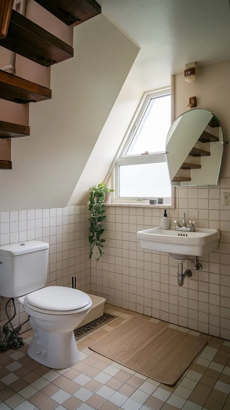 Maximize space and style with this charming guest bathroom under stairs; small bathroom ideas under stairs don't get much better than this half bath under staircase. A wc under stairs never looked so chic.