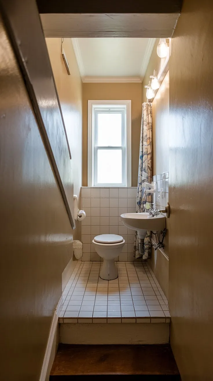 Maximize space with this charming guest bathroom under stairs; small bathroom ideas under stairs don't have to compromise on style. A perfect understairs bathroom idea, proving that even a half bath under staircase can be luxurious.