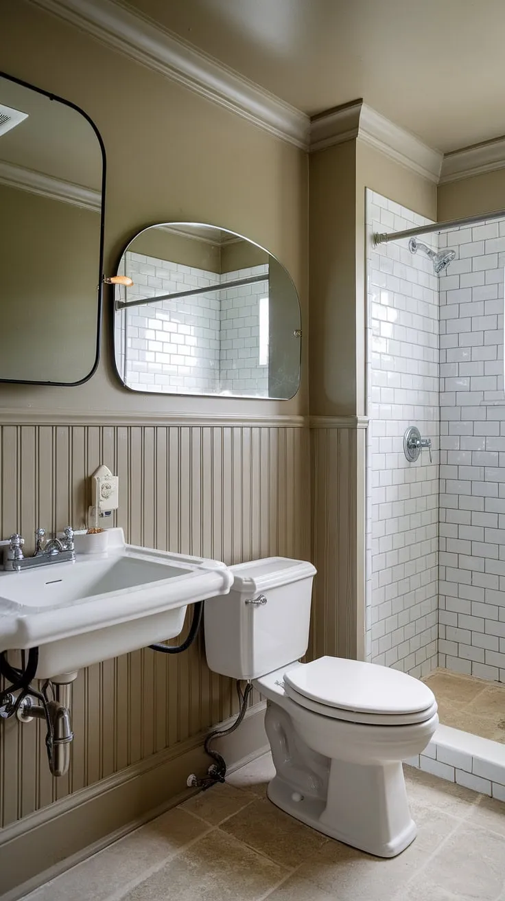The elegant simplicity of this beadboard wainscoting bathroom speaks volumes.  From the beadboard wainscoting height to the seamless wainscoting installation, every detail is carefully considered.  Thinking of adding beadboard to your own space?  This image provides inspiration for a beadboard bathroom DIY, showcasing how to add beadboard to walls and how to hang a mirror over wainscoting.  Explore variations like beadboard and batten, or even a beadboard ceiling hallway for a complete transformation.  Consider wallpaper and beadboard bedroom combinations for a unique touch.  Learn more about beadboard wall installation today!