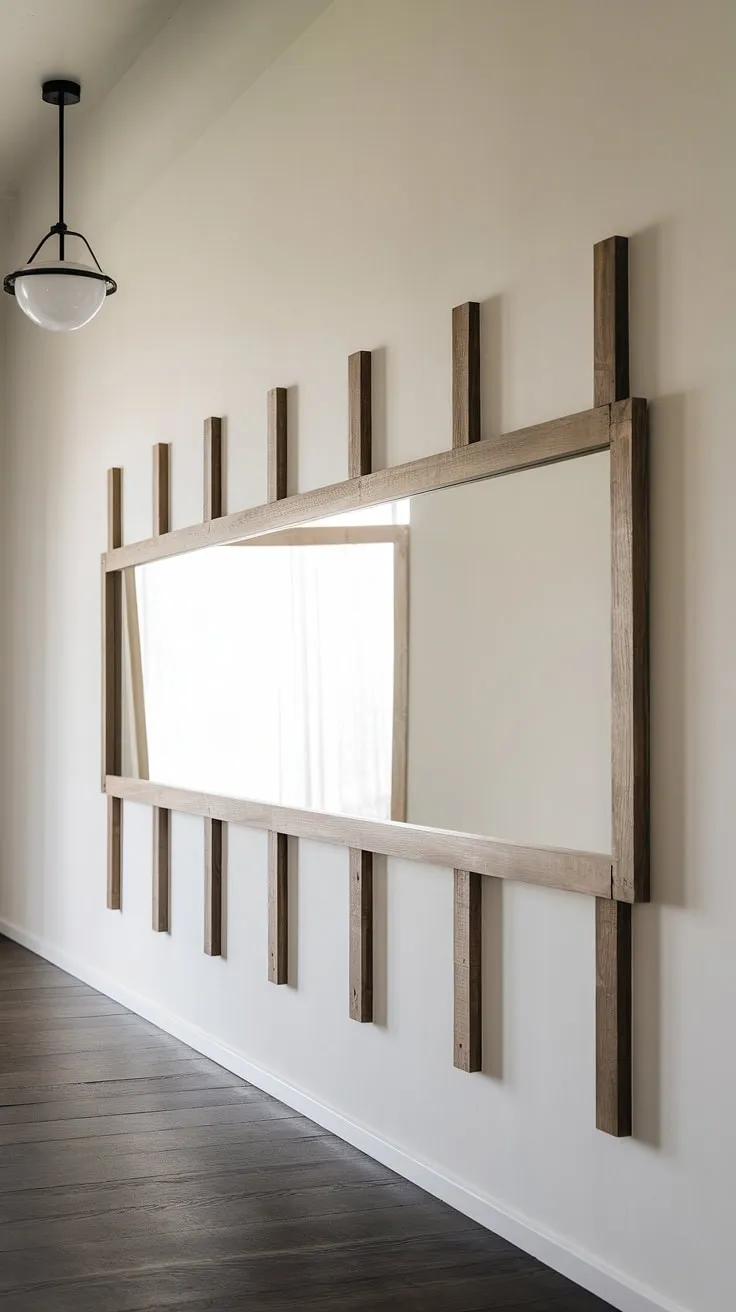Step into serenity. This minimalist bedroom entrance, featuring a stunning corridor mirror and thoughtful home hall design, offers endless room entrance ideas and hallway mirror wall inspiration.