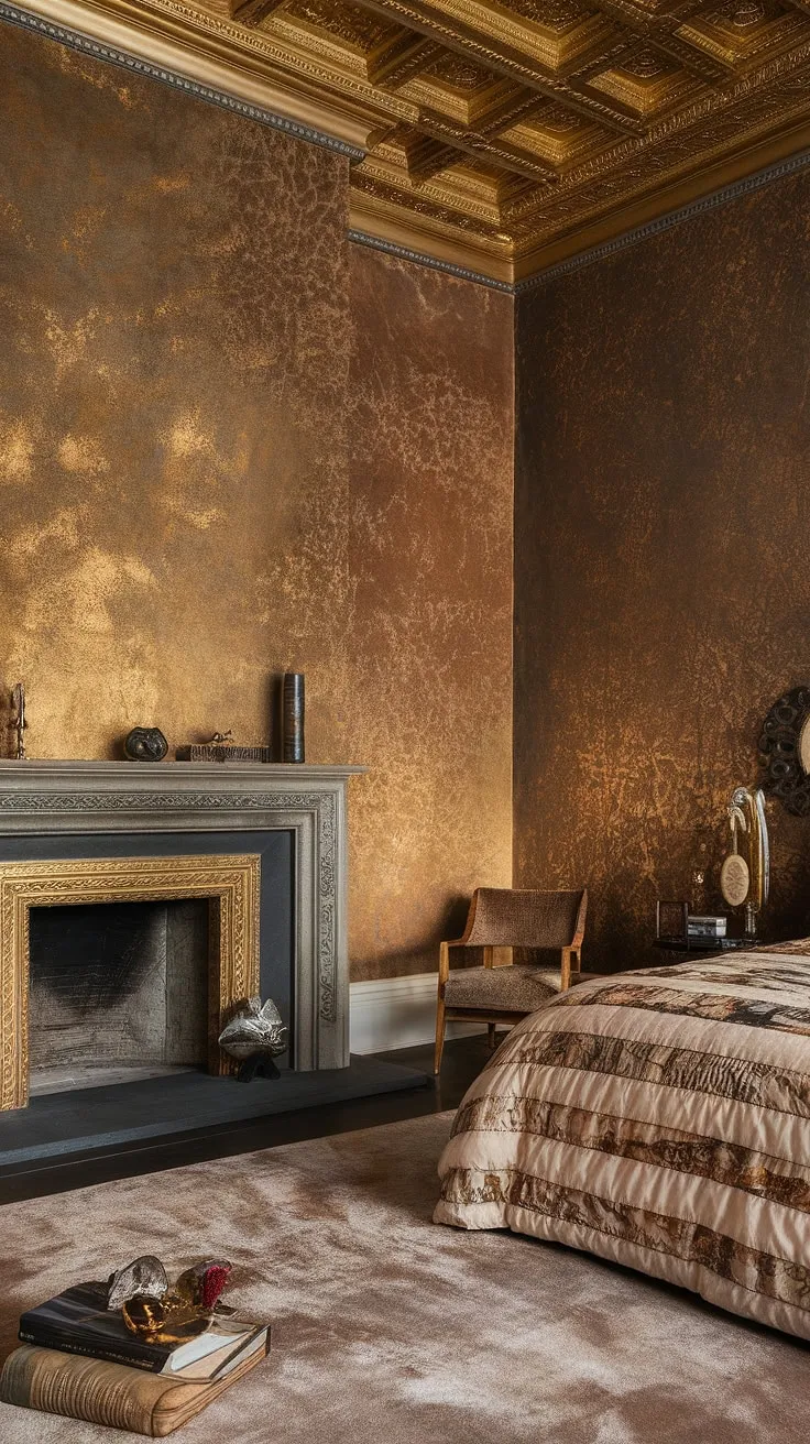 Opulent bedroom fireplace dreams. Adding a fireplace transforms this space into the ultimate fall bedroom ideas retreat, complete with layered bedding and luxurious textures. Perfect for exploring bedroom with fireplace ideas.