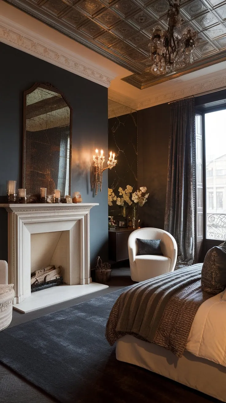 Cozy nights by the bedroom fireplace. This opulent bedroom showcases the beauty of adding a fireplace, offering endless bedroom with fireplace ideas and fall bedroom ideas inspiration. Note the luxurious layered bedding and inviting ambiance.