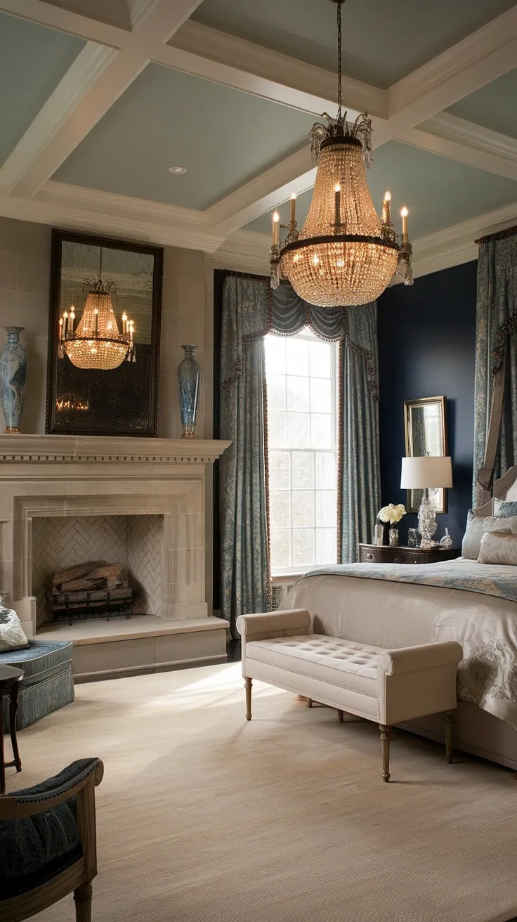 Opulent bedroom dreams are made here. This bedroom fireplace creates the ultimate cozy retreat, inspiring fall bedroom ideas and showcasing the beauty of adding a fireplace. Consider layered bedding and explore more bedroom with fireplace ideas.