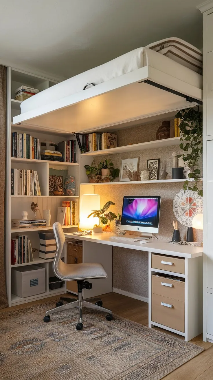 This guest room office boasts a stunning murphy bed office setup, ideal for maximizing space and functionality.  The guest bedroom office is effortlessly chic, perfect for both work and relaxation.  A murphy bed office solution that's both stylish and practical. Be our guest and experience the ultimate office guest room.