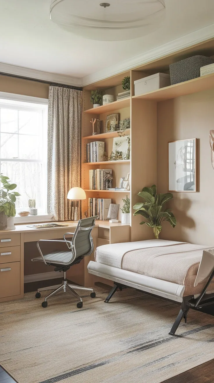 Need a guest room but short on space? This bedroom office combo featuring a murphy bed office is the perfect solution.  A guest room murphy bed provides ultimate flexibility, creating a functional office guest bedroom when needed, and a comfortable guest room when your visitors arrive. Be our guest!