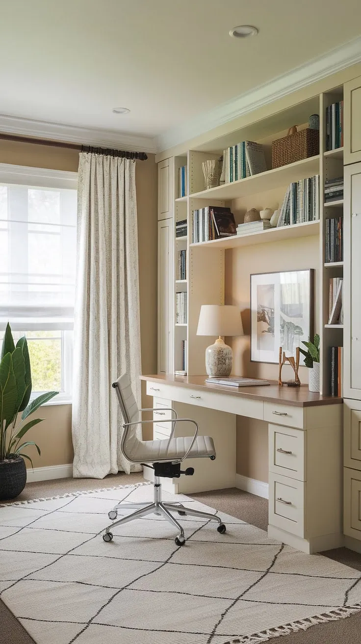 Transform your space with this ingenious bedroom office combo.  A cleverly concealed guest room Murphy bed seamlessly converts this guest bedroom office into a comfortable guest room, or a productive home office—be our guest!