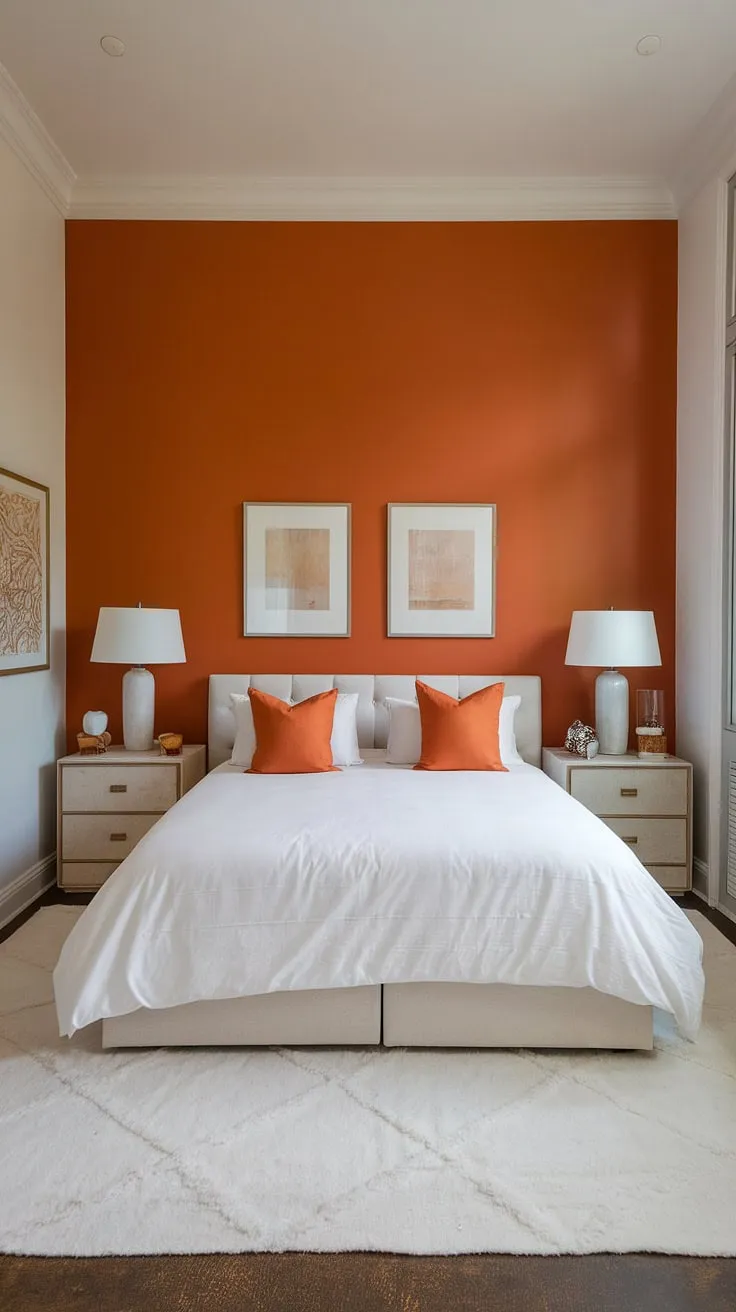 Transform your space with this simple yet classy bedroom orange accent wall. Interior design per la casa made easy: redecorate bedroom with room inspiration bedroom ideas for a new bedroom aesthetic.