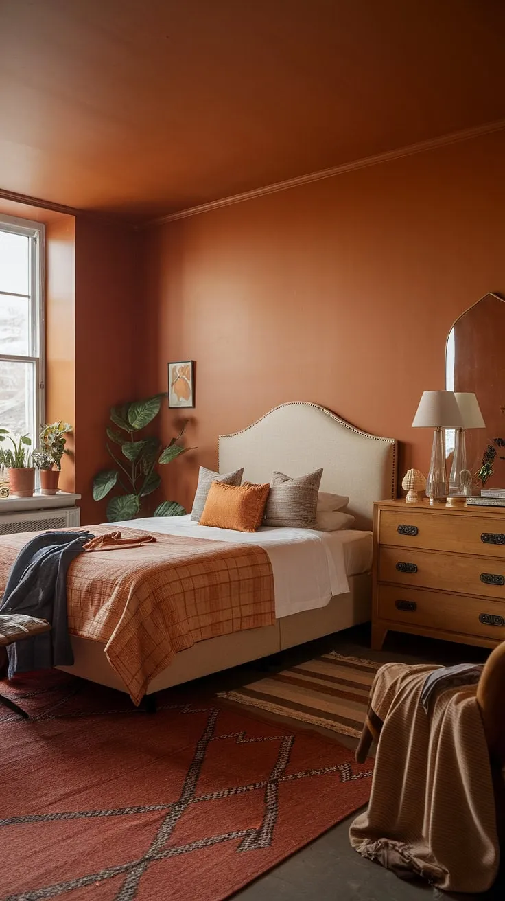 Warmth and simplicity define this classy bedroom orange haven. Interior design per la casa at its finest, perfect room inspiration bedroom for a redecorate bedroom project. A new bedroom aesthetic bedroom, effortlessly chic.