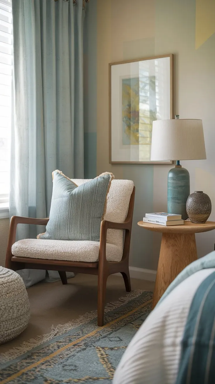 Escape to your own private sanctuary: this bedroom reading corner offers a relaxing area in bedroom, perfect for quiet room design and snug ideas small spaces.