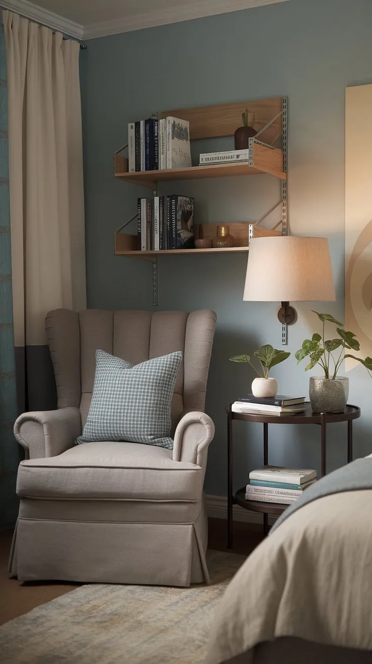 Escape to your own personal sanctuary: this bedroom reading corner offers a relaxing area in bedroom, perfect for quiet room design and snug ideas small spaces.
