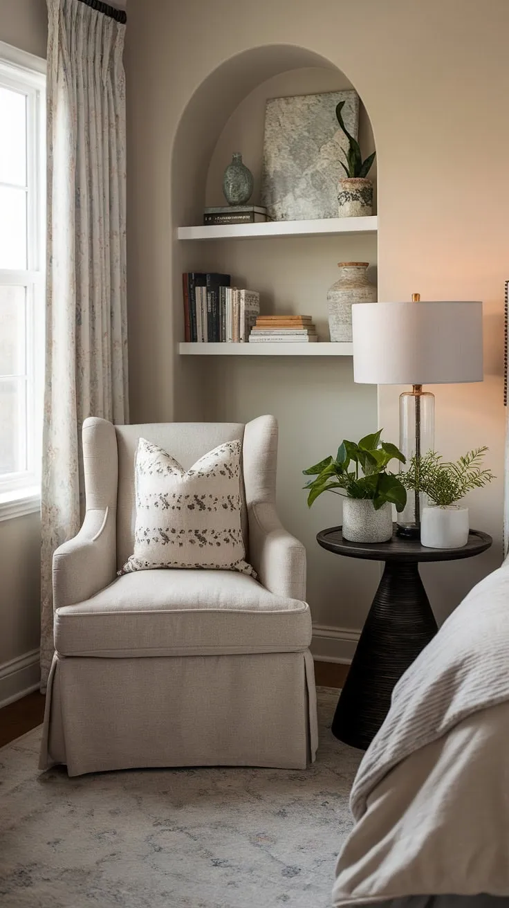 Escape to your own private sanctuary. This bedroom reading corner, a relaxing area in bedroom, offers a quiet room design perfect for unwinding. Snug ideas for small spaces don't get cozier than this.