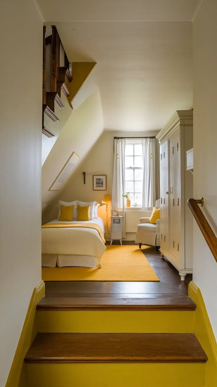 This cozy under stairs room, a small bedroom under stairs brimming with yellow decor, proves that even the most creative under stairs space can be a haven.  Yellow accents brighten this under stairs nook, offering clever under stairs storage solutions and charming yellow bedroom ideas.