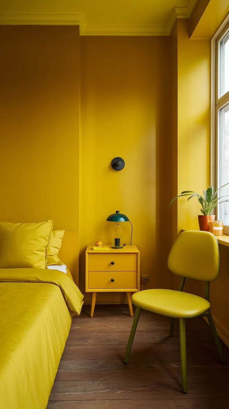 Transform a small space into a sunlit sanctuary with these yellow spare bedroom ideas. This ochre color palette bedrooms design shows how a bright yellow bedroom ideas can be both stylish and cozy. Discover more room decor bedroom yellow and yellow attic bedroom inspiration.