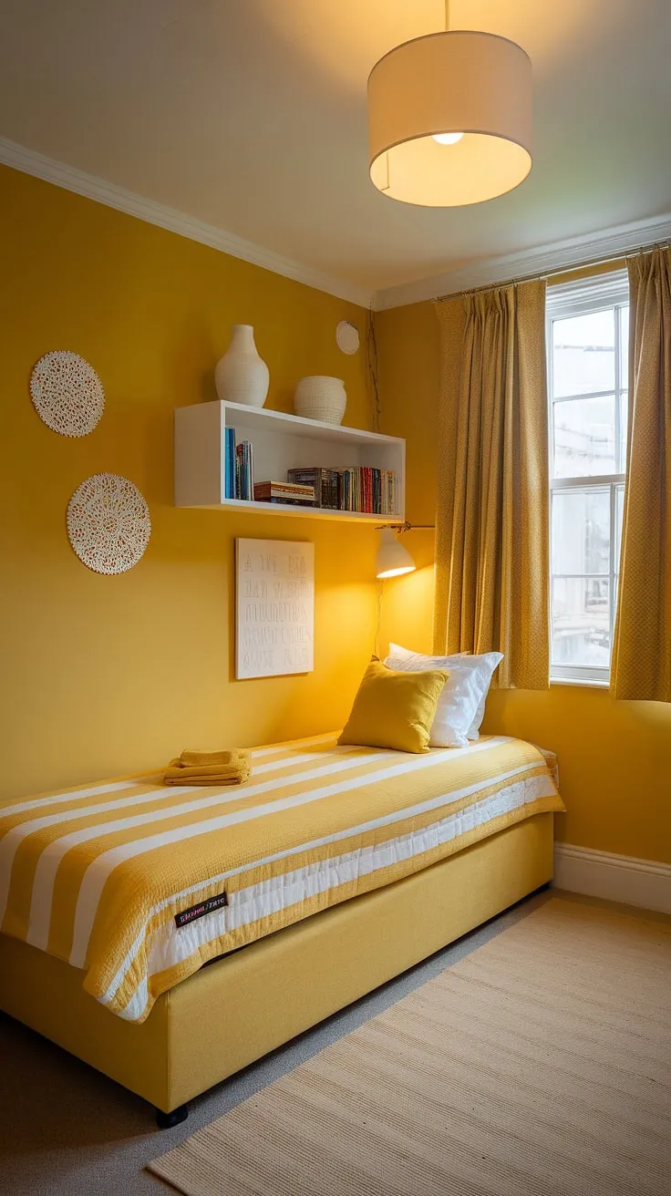 Sunshine soaked serenity. This small yellow bedroom, brimming with cute yellow room ideas and ochre color palette bedrooms inspiration, proves that even a yellow attic bedroom can be a haven of calm. Perfect for yellow spare bedroom ideas or bright yellow bedroom ideas, this room decor bedroom yellow showcases the magic of a yellow wall colors bedroom.
