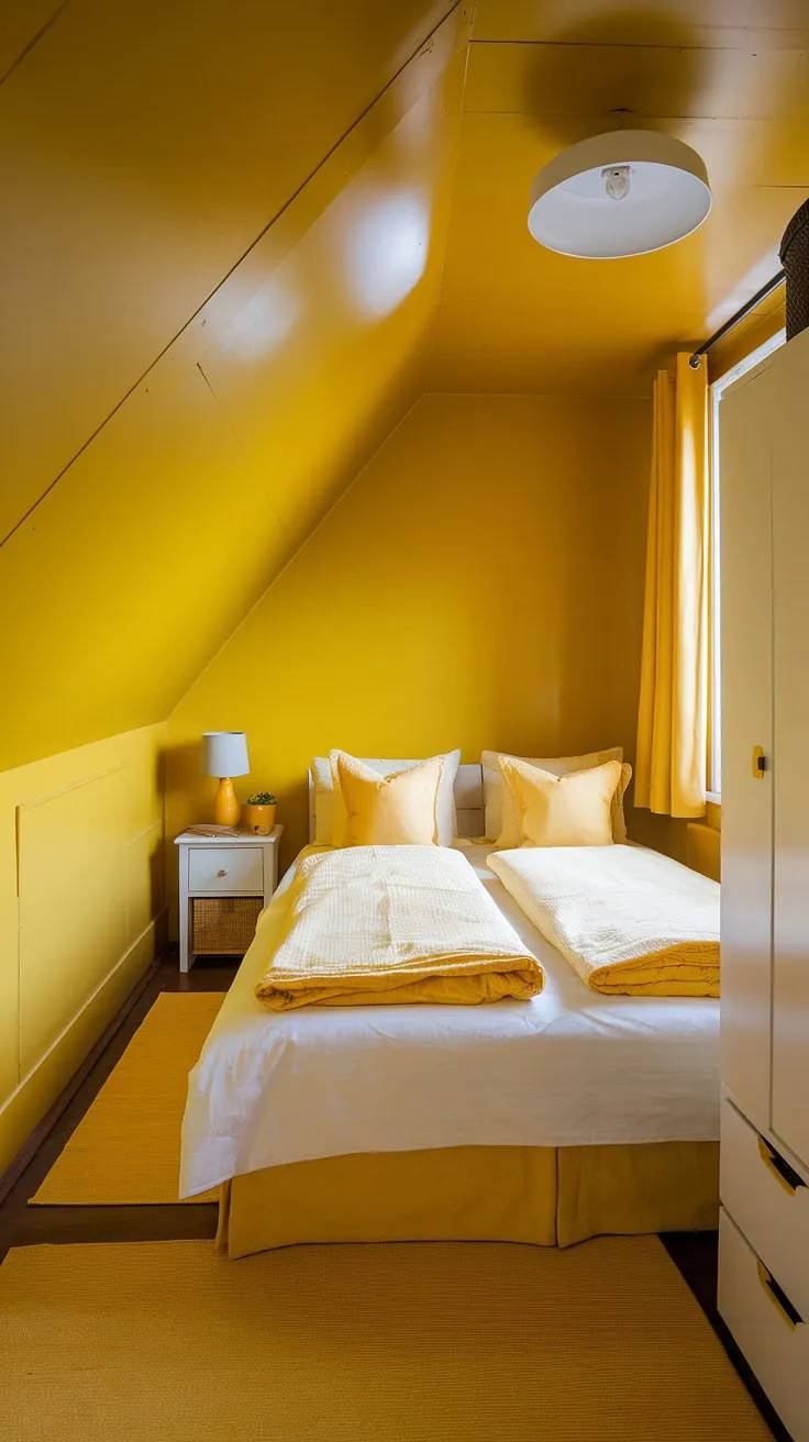 This cute yellow room, a perfect example of small yellow bedroom ideas, showcases how a yellow wall colors bedroom can transform a space. Find more yellow spare bedroom ideas and yellow bedroom ideas to brighten your home.