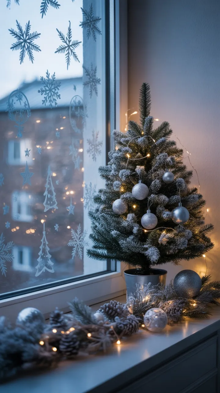 Cozy Blue Christmas Nook Bathed in Warm Winter Light