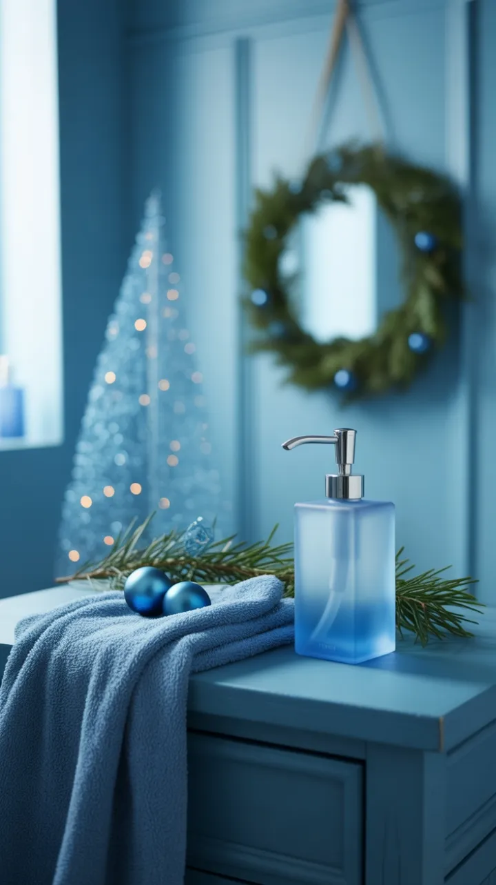 Twilight Blue Bathroom with Twinkling Tree and Plush Towels