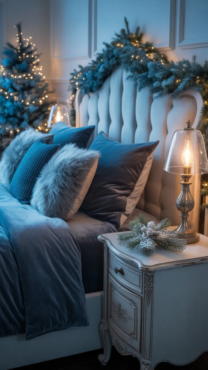 Luxe Blue Velvet Christmas Bedroom Retreat