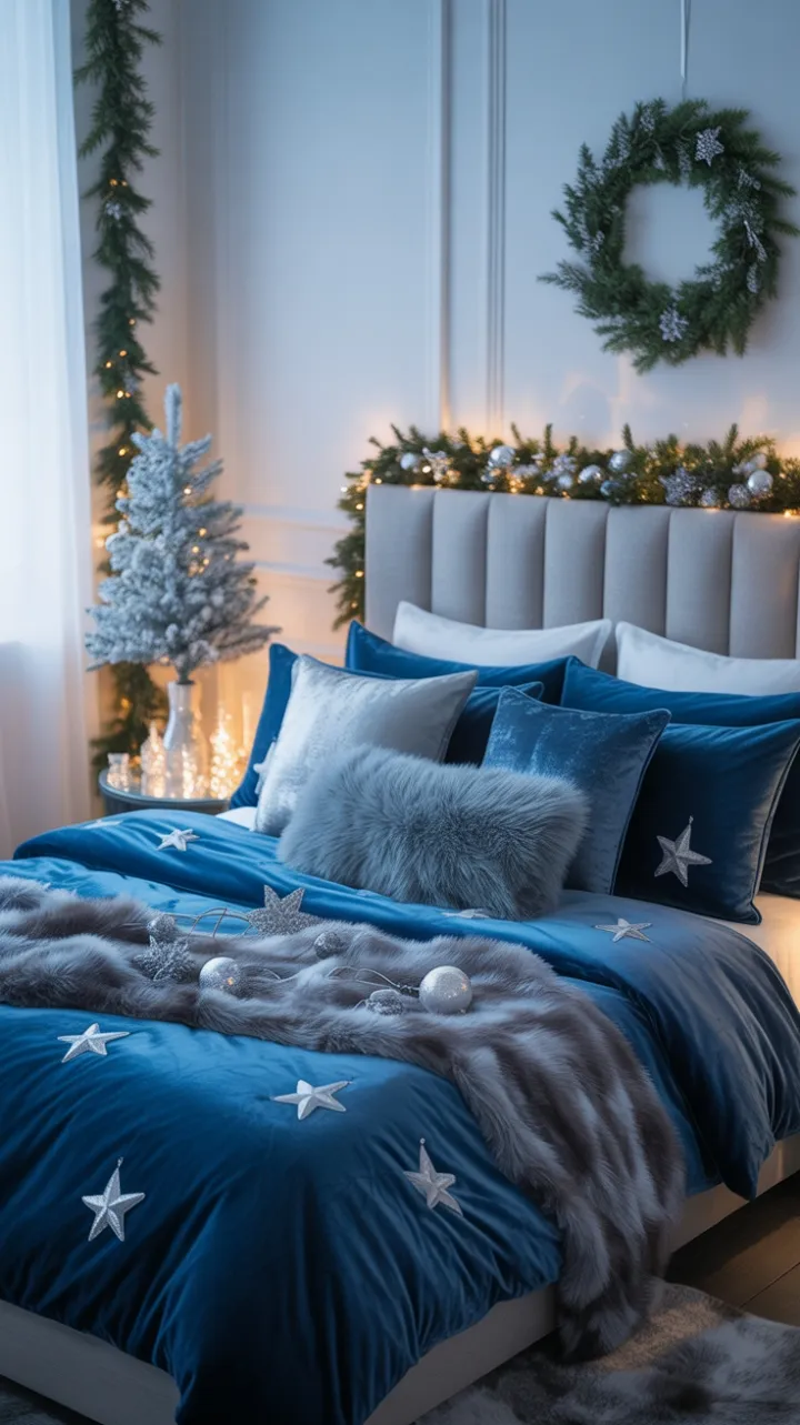 Midnight Velvet Christmas Bedroom Bathed in Twinkling Light