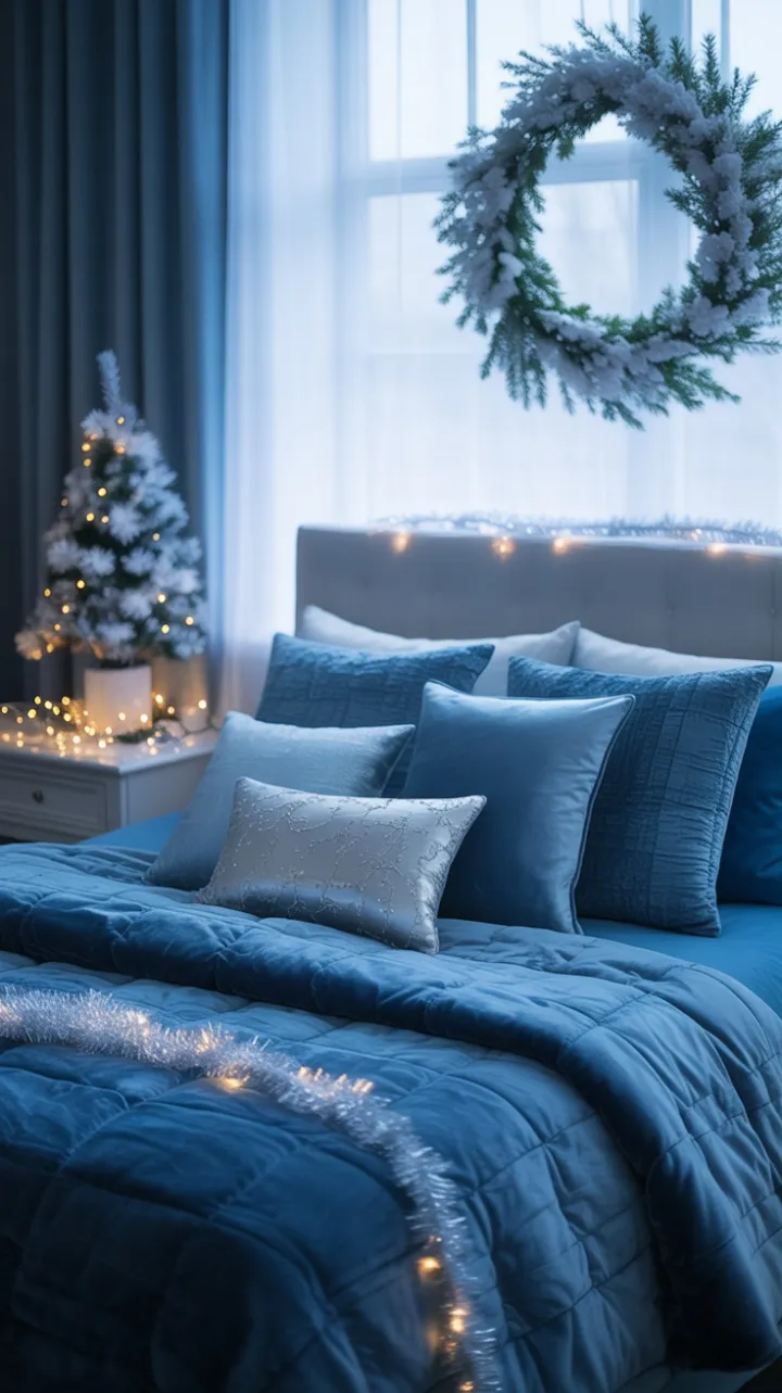 Serene Blue Christmas Bedroom Retreat
