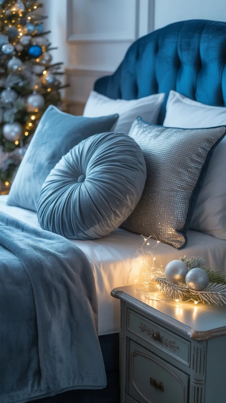 Blue Velvet Christmas Retreat Bathed in Warm Holiday Glow