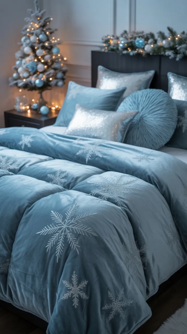 Velvet Snowflake Sanctuary – Cozy Serene Christmas Bedroom