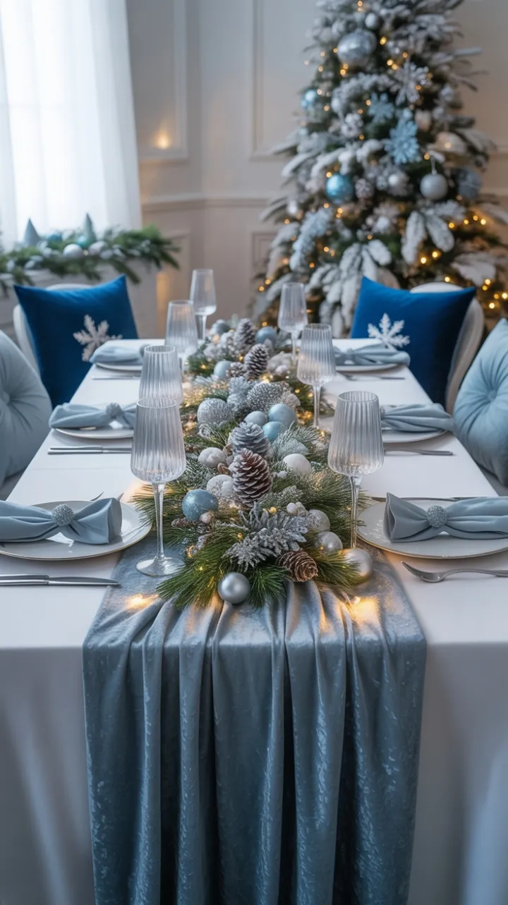 Frost-Kissed Dining in Icy-Blue Christmas Elegance