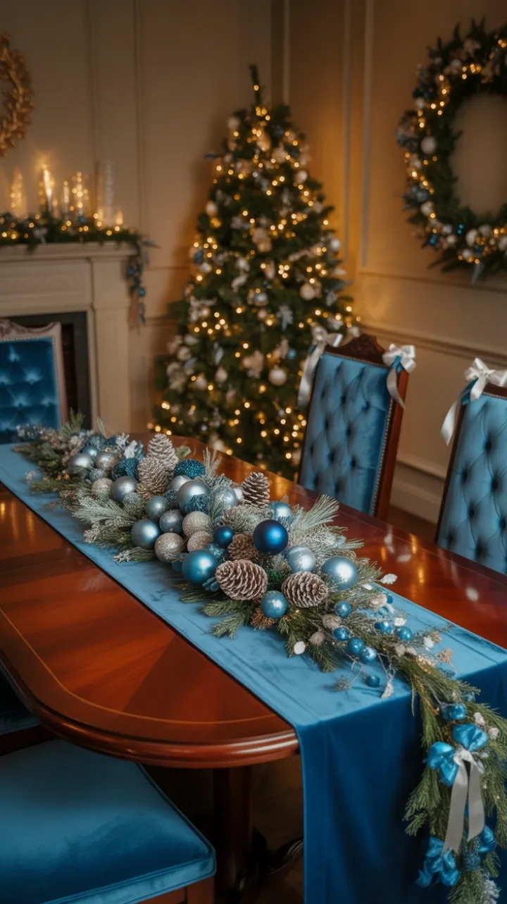 Velvet Midnight Holiday Table in Silver and Blue