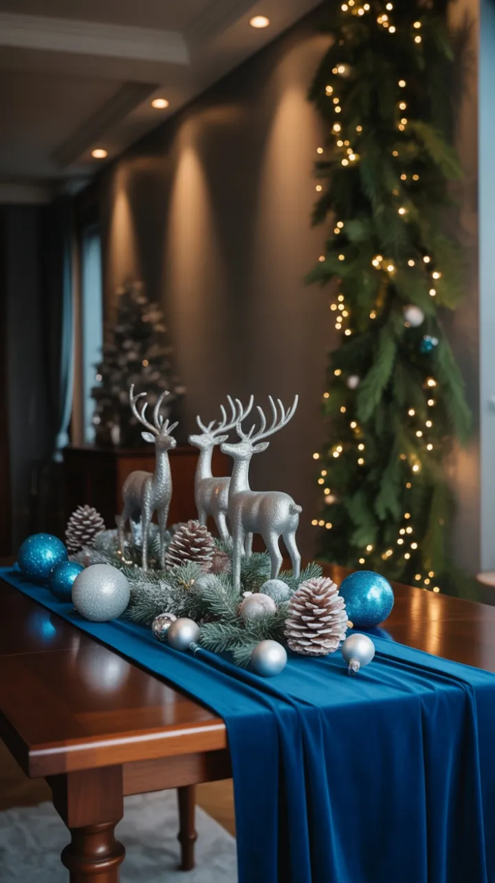 Midnight Velvet Holiday Table with Silver Reindeer