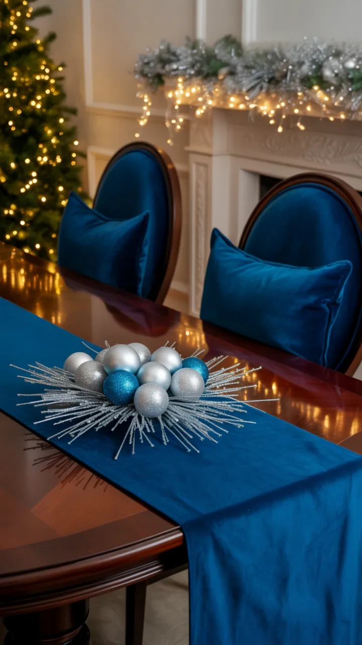 Midnight Velvet Holiday Table Adorned with a Silver Starburst Centerpiece