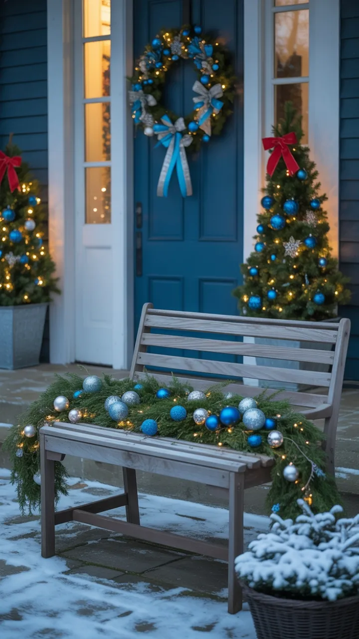 Snow-Kissed Porch Dressed in Blue Christmas Glow