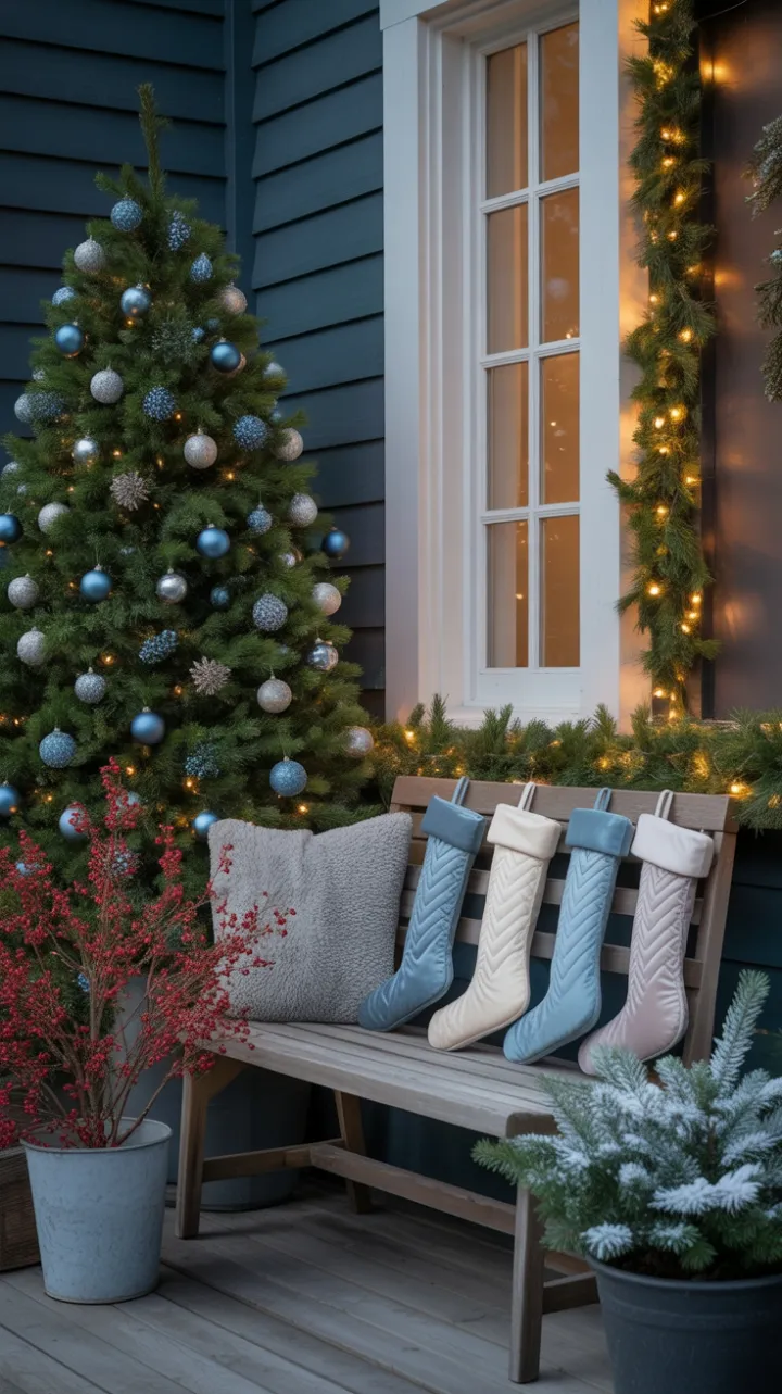 Warm Glow on a Blue and Silver Christmas Porch