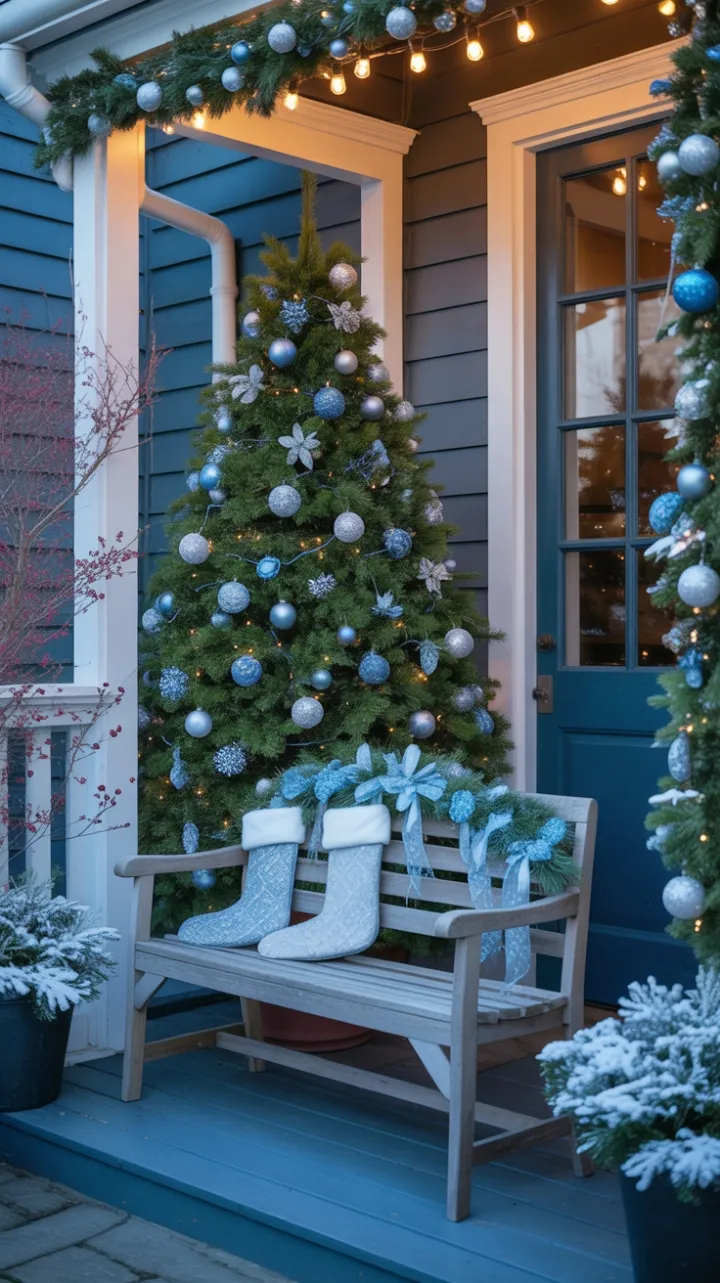 Twinkling Blue Christmas on the Snow-Kissed Porch