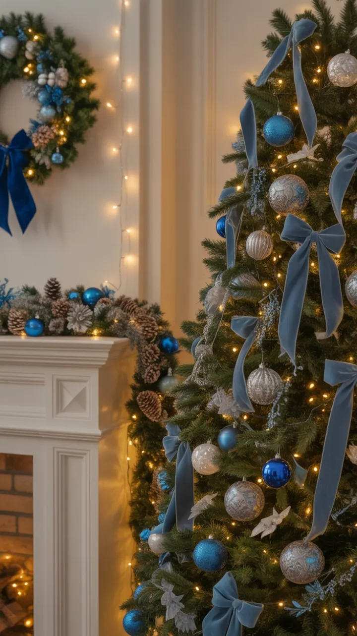 Sapphire-Glow Christmas – Cozy Elegance by the Hearth