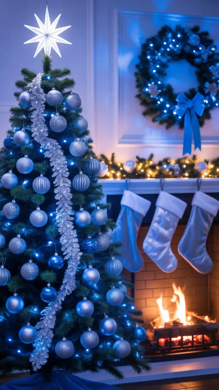 Blue and Silver Christmas Glow by the Hearth