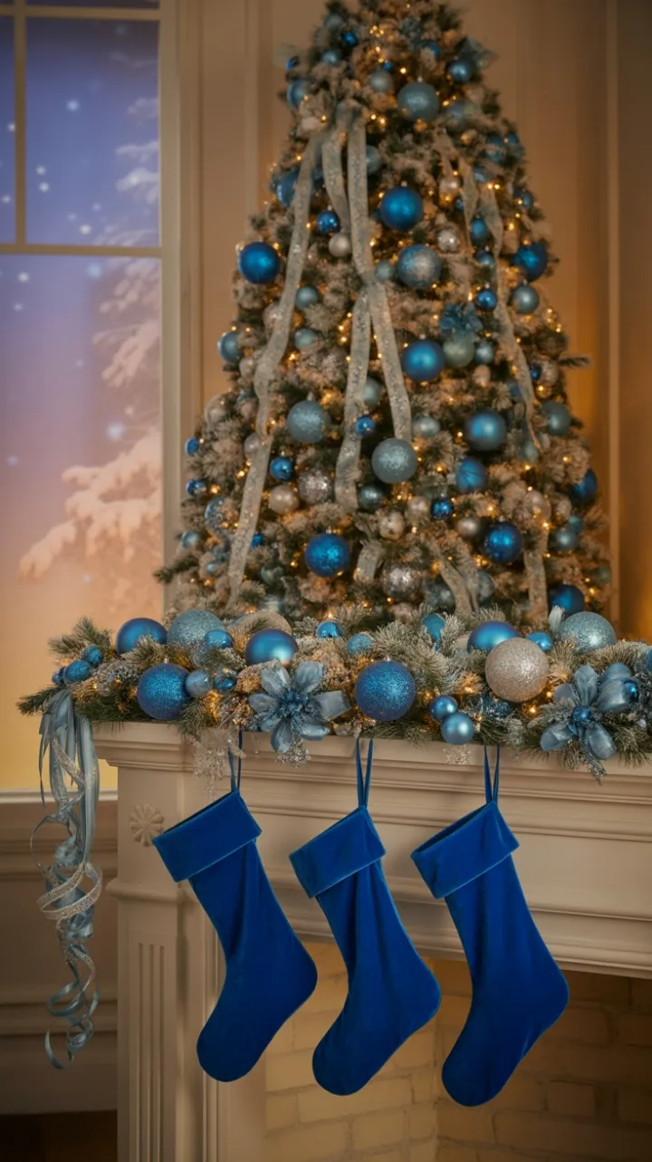 Velvet Stockings Under a Silver-and-Blue Christmas Glow