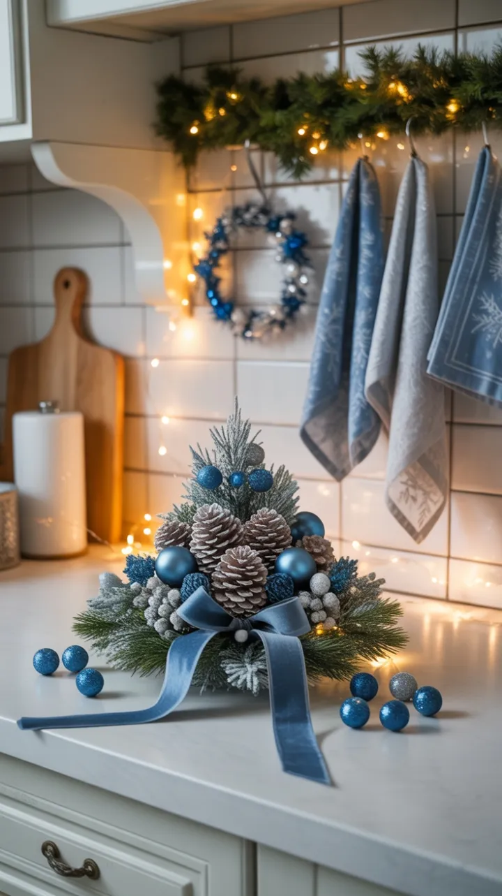 Blue Velvet Holiday Glow on a Cozy Kitchen Countertop