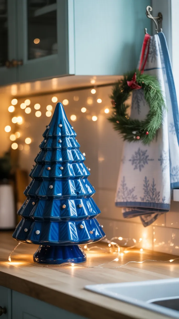 Twinkling Blue Christmas Tree Brings Holiday Warmth to the Kitchen Counter