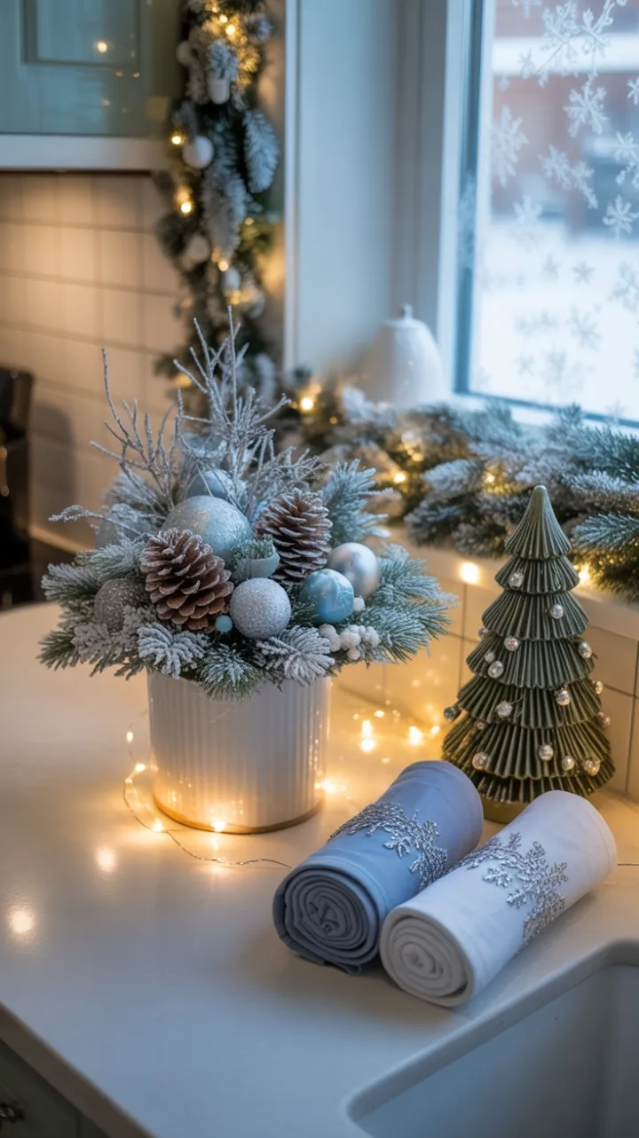 Frost-Kissed Holiday Kitchen in Blue and Silver