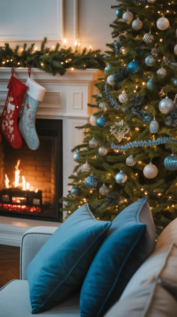 Cozy Hearthside Christmas in Blue and Silver