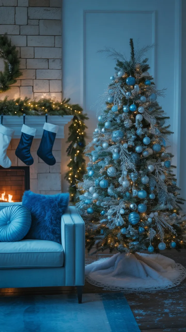 Silver-Blue Holiday Hearth