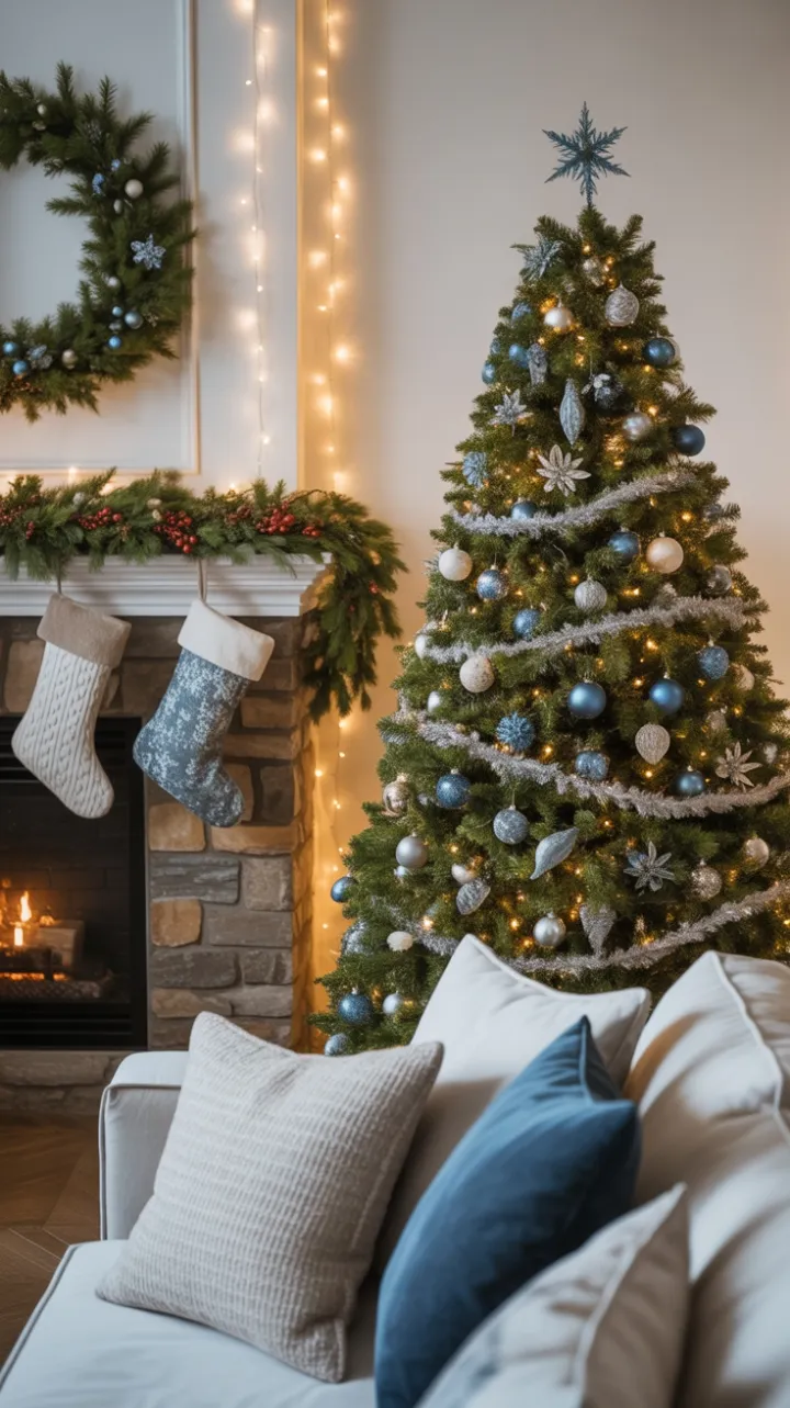Fireside Christmas in Blue and Silver