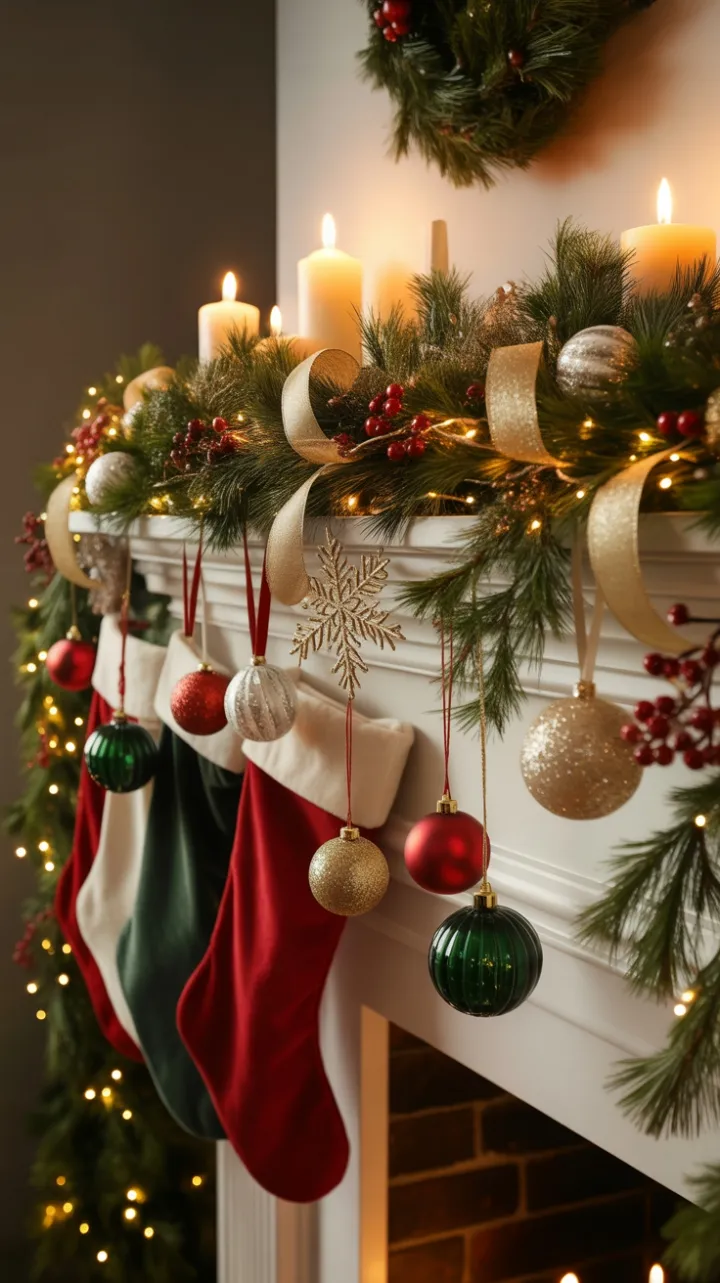 Jewel-Toned Christmas Mantel Bathed in Candlelight