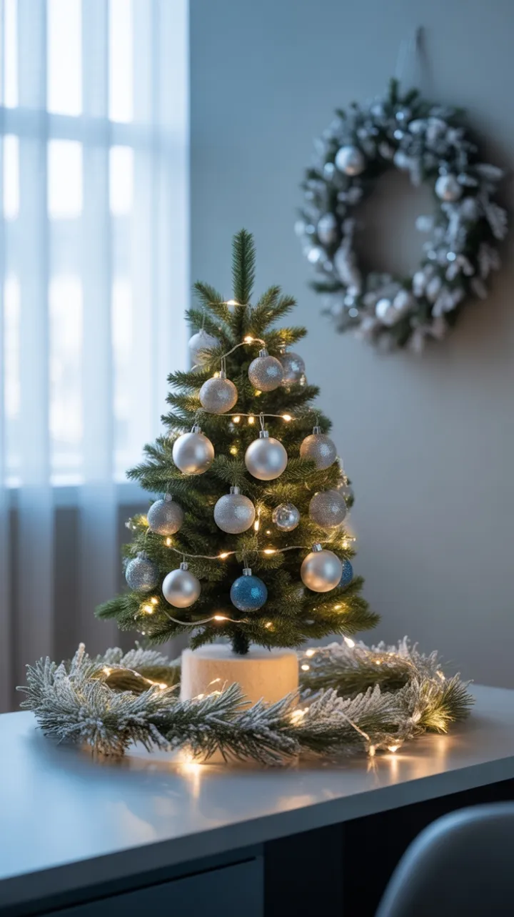 Cozy Deskside Christmas in Blue and Silver