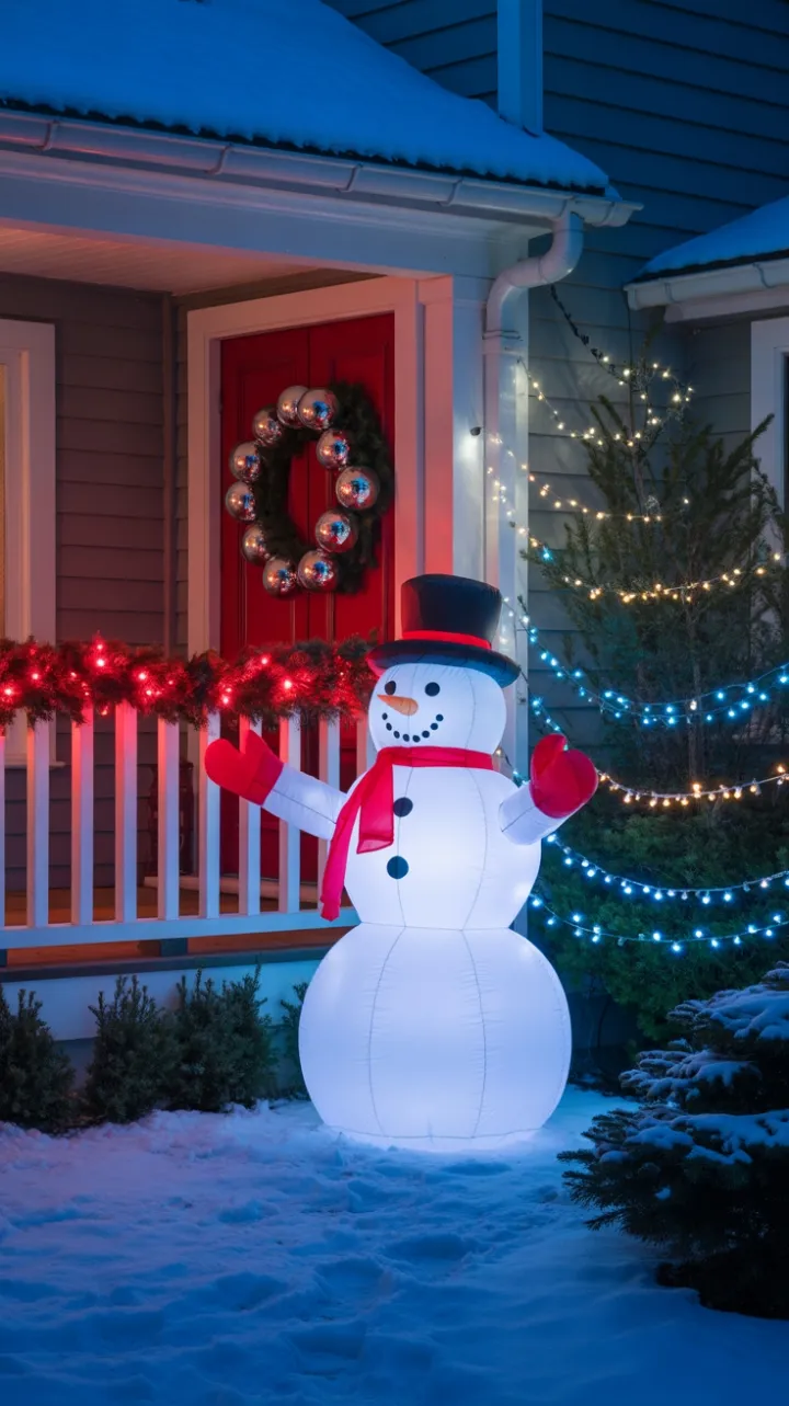 Snowman Sentinel Bathed in Blue-White Twilight Glow