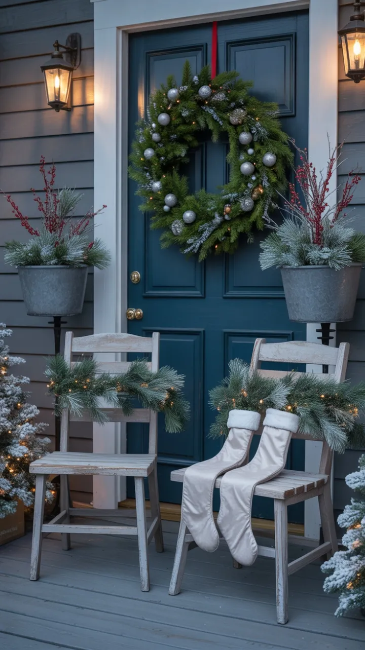 Cozy Twinkling Christmas Porch Dressed in Pine Velvet and Light