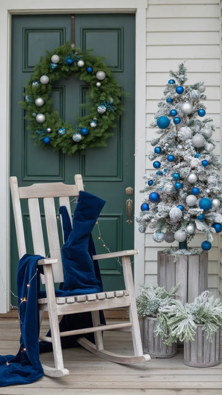 Twinkling Blue and Silver Christmas Porch Magic